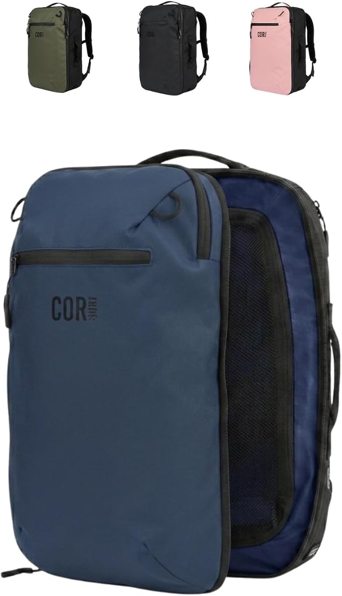 COR Surf Travel Backpack Carry On Backpack for Airplanes - Travel Backpack with Clamshell Design The Island Hopper - 28L Blue by CORSurf