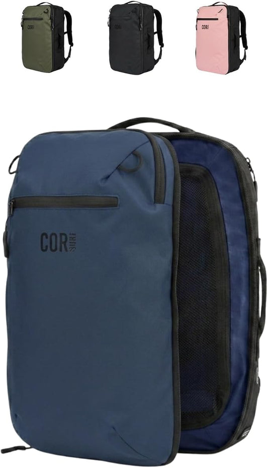 COR Surf Travel Backpack Carry On Backpack for Airplanes - Travel Backpack with Clamshell Design The Island Hopper - 28L Blue by CORSurf