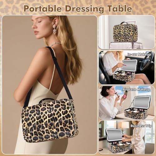 15''X11'' Makeup Bag with Removeable Lighted Mirror, Travel Makeup Case with 3 Color Lights Dimmable Brightness, Large Capacity Cosmetic Organizer Case with Detachable Dividers & Shoulder Strap - Image 6