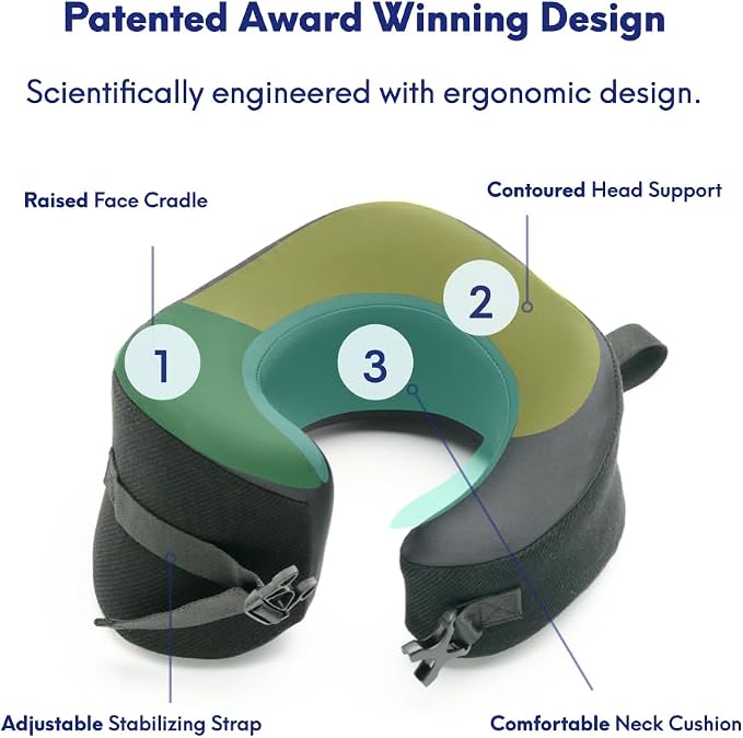 C CUSHION LAB Extra Support Travel Pillow, Award-Winning Patented Ergonomic Design for Chin & Neck Support Memory Foam Neck Pillow, Compact Airplane Pillow for Traveling, Flight, Car (Black, Large) - Image 3
