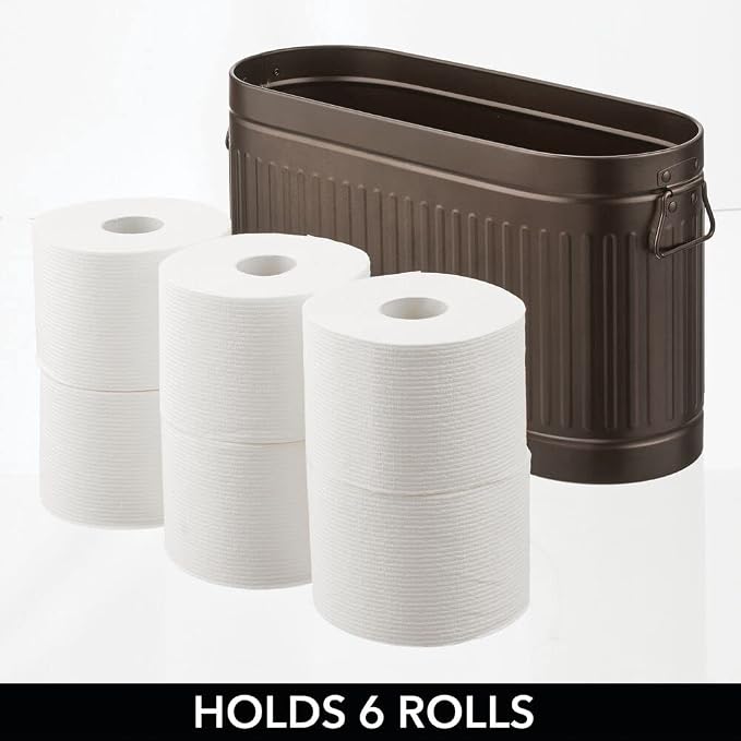 mDesign Large Steel Free Standing Toilet Paper Organizer, 6-Roll Tissue Storage Holder Container Bin for Bathroom Floor, Fits Under Sink, Vanity, Shelf, In Cabinet, or Corner Oscar Collection - Bronze - Image 3