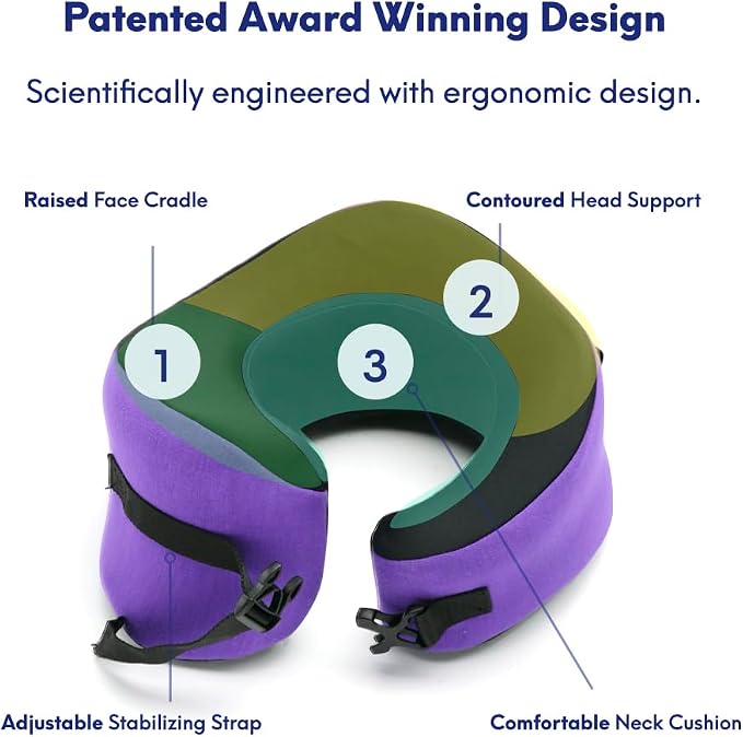 C CUSHION LAB Travel Pillow, Award-Winning Patented Ergonomic Design for Chin & Neck Support Memory Foam Neck Pillow, Compact Airplane Pillow for Traveling, Flight, Car (Royal Purple, Large) - Image 4