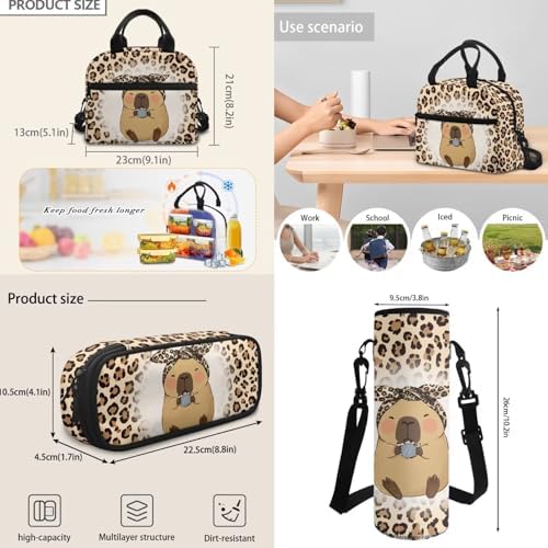 Children's Capybara Cheetah School Bookbag Travel Backpack Schoolbag Set with Brown Hiking Daypack Shoulder Crossbody Book Bags Lunch Tote Box Water Bottle Pouch Pencil Pen Case Bag - Image 6