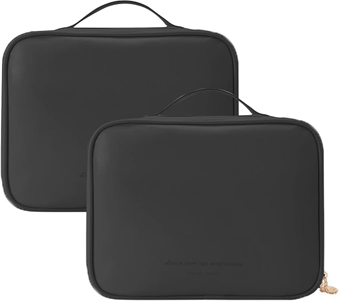 Multi-Compartment Toiletry Cosmetics Bag, Portable & Large Capacity Makeup Bag with Compartments, multi compartment toiletry Bag for Travel (Black*2) by Nimedala