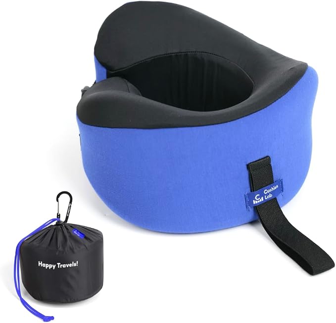 C CUSHION LAB Travel Pillow, Award-Winning Patented Ergonomic Design for Chin & Neck Support Memory Foam Neck Pillow, Compact Airplane Pillow for Traveling, Flight, Car (Cobalt Blue, Large) - Image 2