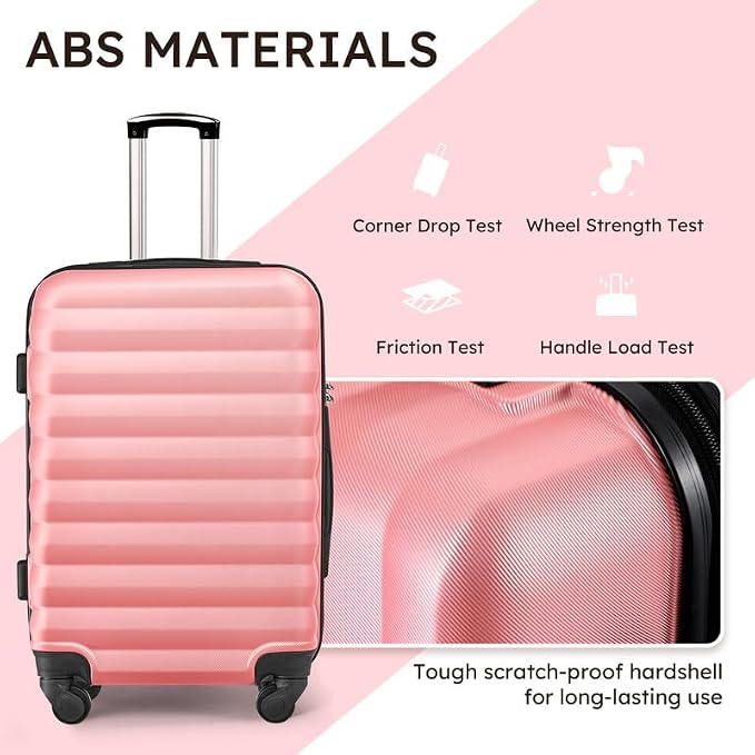 Luggage Sets for Women 3 Piece ABS Hardshell Suitcase with Spinner Wheels with 6PC Packing Bags(20/24/28inch) - Image 6