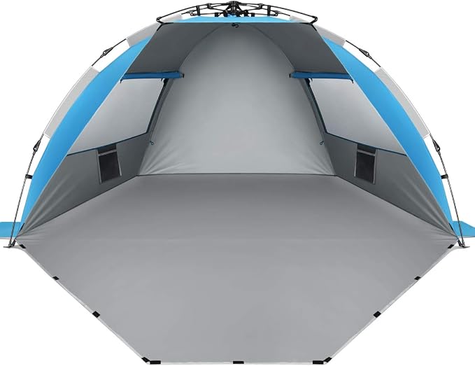 Oileus X-Large 4 Person Beach Tent Sun Shelter - Portable Sun Shade Instant Tent for Beach with Carrying Bag, Stakes, 6 Sand Pockets, Anti UV for Fishing Hiking Camping, Waterproof Windproof, Blue by Oileus