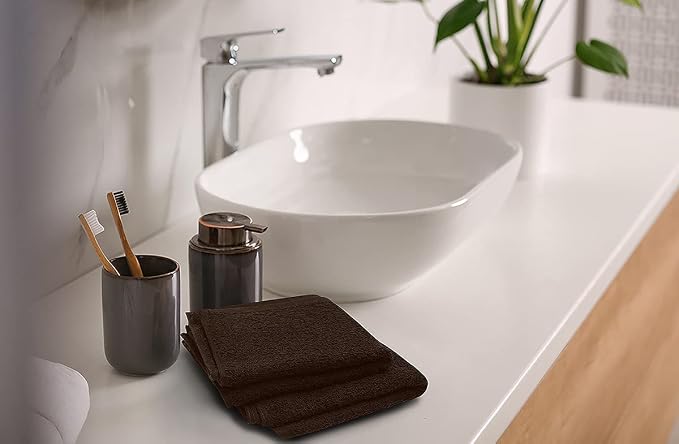 100% Cotton Washcloths 24 Pack (12x12 Inches) Soft, Highly Absorbent Washcloth, Face Towels, Wash Cloths for Face, Ring Spun, Bulk Pack (Brown) - Image 4