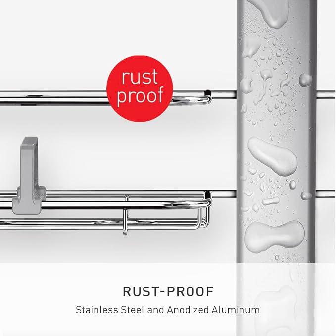 simplehuman X-Large Adjustable Hanging Shower Caddy, Handheld Showerhead Compatible, Family-Size Bathroom Organizer with 12-Inch Extended Neck, Adjustable Shelves, Rust-Proof Stainless Steel - Image 5