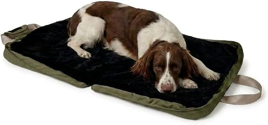4 Cats & Dogs Gus Travel Bed – Portable Foldable Dog Bed & Pet Cushion Mat with Soft Faux Fur, Water-Resistant Nylon, Zippered Suitcase Design for Camping & Travel- Large (33.5″ x 47.25″), Army by 4CatsDogs