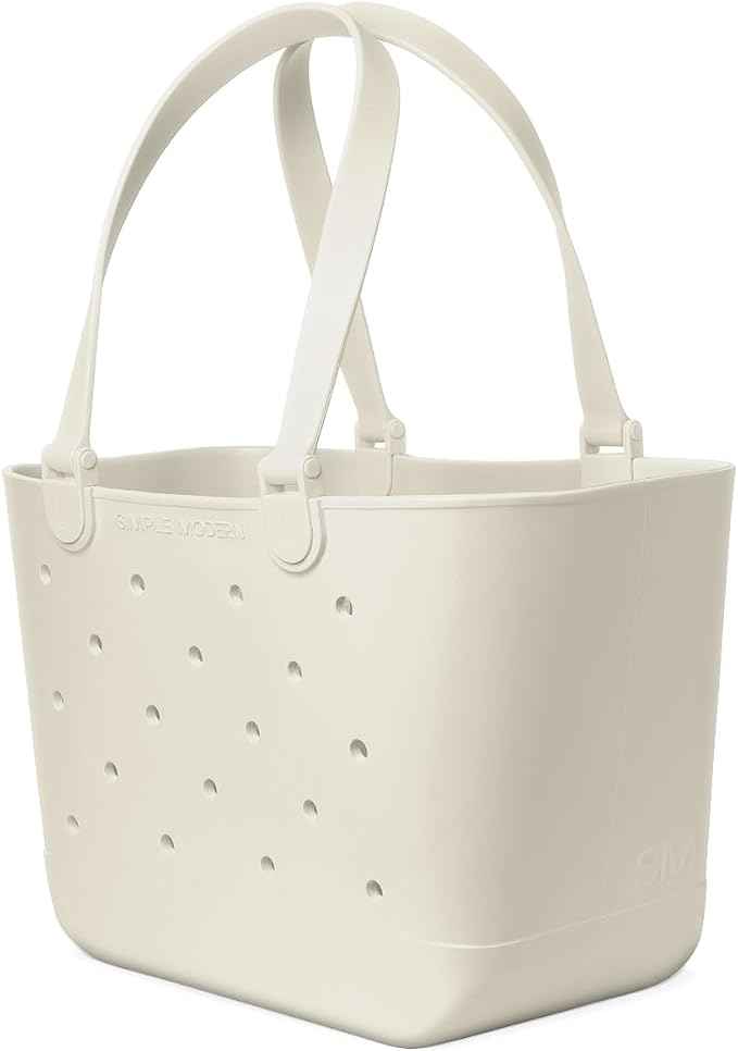 Simple Modern Large Beach Bag | Waterproof Getaway Rubber Tote with Zipper Pocket for Travel, Pool, Boat, Groceries, Sports | Cream - Image 4