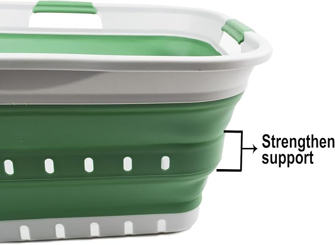 SAMMART 42L (11 gallon) Collapsible Plastic Laundry Basket - Foldable Pop Up Storage Container/Organizer - Portable Washing Tub - Space Saving Hamper/Basket (Grey/Dark Sea Green) - Image 5