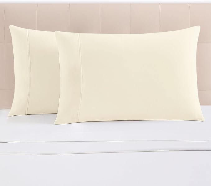 Pizuna 100% Cotton Pillow Cases Queen Size Set of 2 Luxury 1000 Thread Count Sateen Weave Long Staple Cotton Hotel Quality Envelope Closure Pillow Covers Fits Standard/Queen Pillows - Ivory by Pizuna