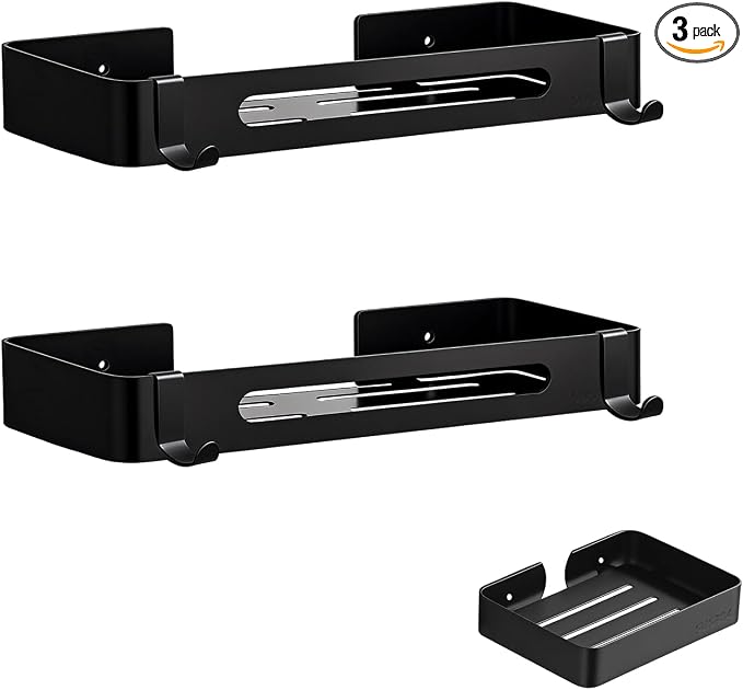 Shower Caddy Adhesive, 3 Pack Rustproof 304 Stainless Steel Bath Organizers, No-Drill Shower Shelves Soap Holder for Bathroom Storage, Black by Bexarion