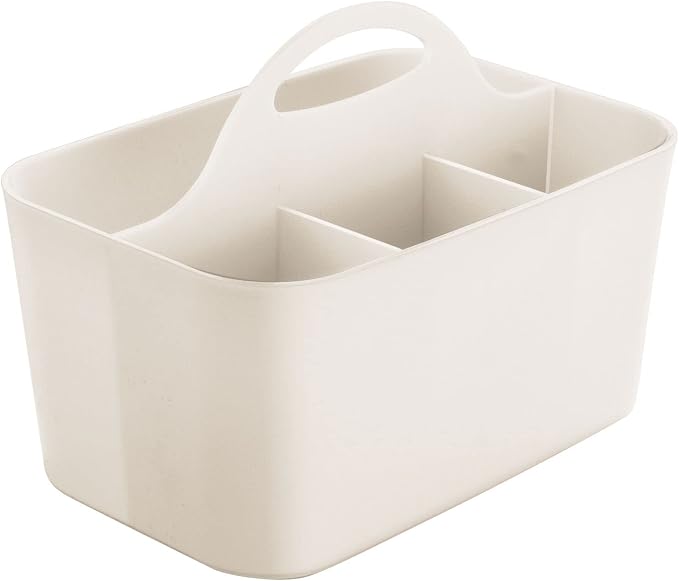 mDesign Small Plastic Shower/Bath Storage Organizer Caddy Tote with Handle for Dorm, Shelf, Cabinet - Hold Soap, Shampoo, Conditioner, Combs, Brushes, Lumiere Collection, Cream/Beige (Pack of 2) - Image 6
