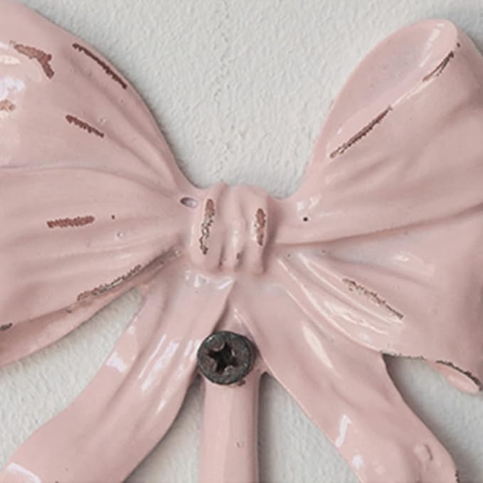 Pack of 2 Shabby Chic Large Decorative Wall Hooks 5.3" H,Iron Pink Bow Coat Hooks with Screws for Key, Towel, Bags, Cup, Hat and More - Image 7