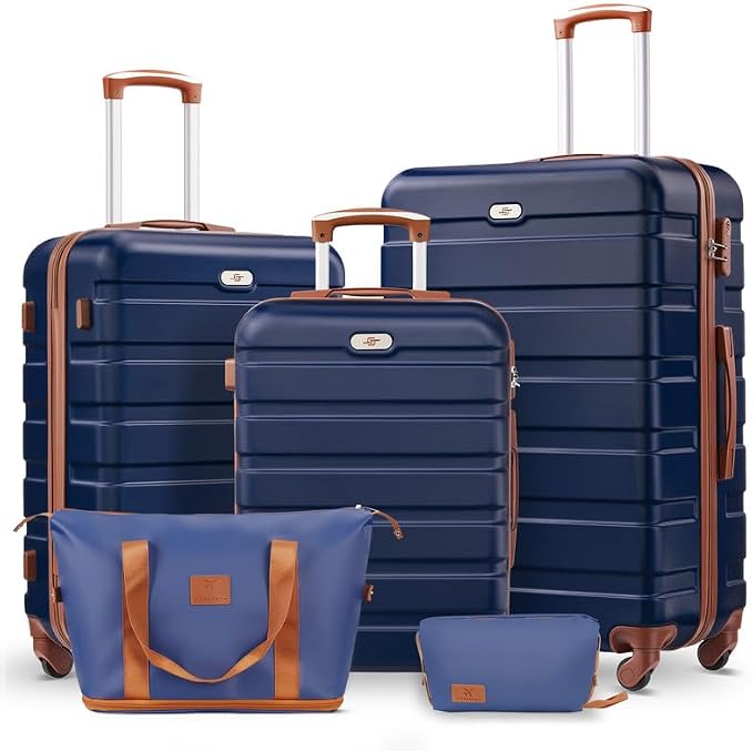 Suitour Luggage Sets 5 Piece, 20, 24, 28 inch Hardside Carry-on and Checked Suitcase Set with Expandable Travel Duffle Bag Sets（Navy Blue） by Suitour
