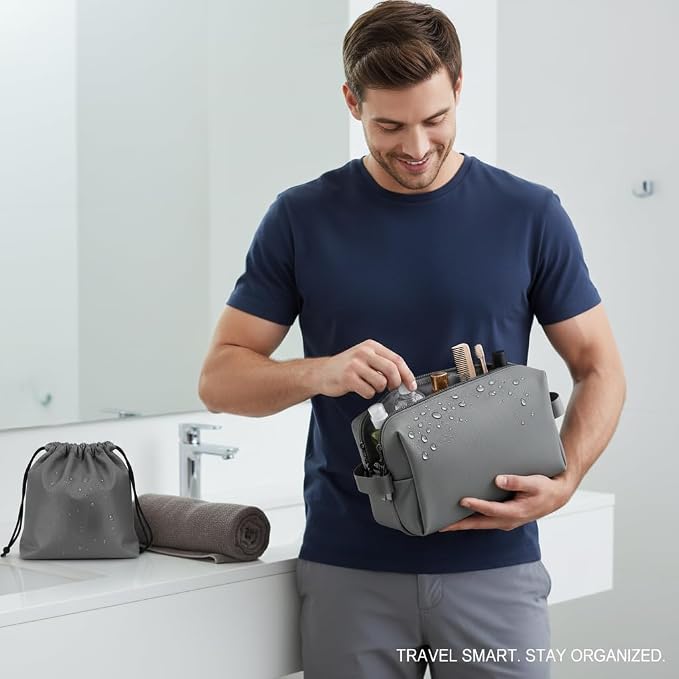 2Pack Men's Toiletry Bag Pu,Travel Toiletry Organizer, Waterproof Shaving Kit Pouch For storing daily essentials like toiletries and cosmetics,Black (Grey) - Image 7