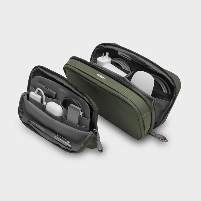 Orbitkey 2-in-1 Tech Accessory Pouch with Detachable Slim Sleeve – Travel Electronics Organizer for Cables, Chargers, Earbuds, Power Bank – Compact Gadget Bag & Portable Tech Storage Case (Olive) by Orbitkey