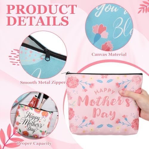 Landical 50 Pcs Mother's Day Makeup Bags Bulk, Mom Canvas Cosmetic Bags Gifts for Women, Toiletry Zipper Pouch Travel Vacation Essentials, Mother Gift Bag for Mom Party Favors Supplies - Image 3