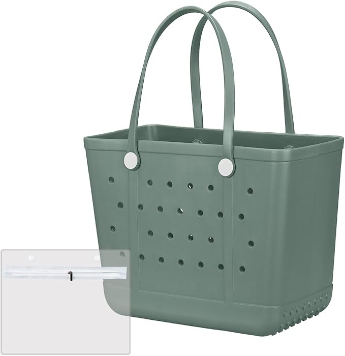 Extra Large Rubber Beach Bag Tote Bag for Women Waterproof Bag | Waterproof EVA Beach Tote with Zipper Pocket & Non-Slip Bottom | Sturdy Tote for Beach Pool Boat Groceries & Travel by UeKeKicg