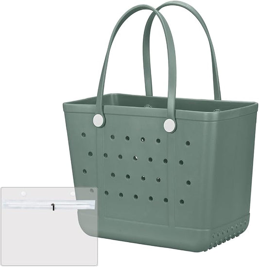 Extra Large Rubber Beach Bag Tote Bag for Women Waterproof Bag | Waterproof EVA Beach Tote with Zipper Pocket & Non-Slip Bottom | Sturdy Tote for Beach Pool Boat Groceries & Travel by UeKeKicg