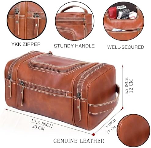 VC VINTAGE COUTURE Leather Toiletry Bag for Men Extra Large Leather Men's Toiletry Bag for Traveling Real Leather Dopp Kit for Men Leather Shaving Bag for Travel - Image 5