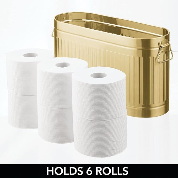 mDesign Large Steel Free Standing Toilet Paper Organizer, 6-Roll Tissue Storage Holder Container for Bathroom Floor, Fits Under Sink, Vanity, Shelf, In Cabinet, or Corner Oscar Collection - Soft Brass - Image 3