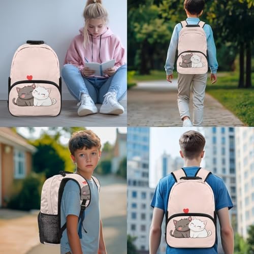 4Pcs Kid's Backpack Set Cute Cartoon Cat Schoolbag with Lunch Bag Pencil Case and Water Bottle Holder for Elementary School Bag Bookbag 17 Inch Daypack Pink - Image 3