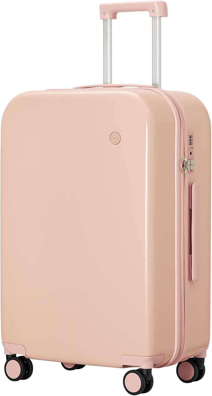 mixi Luggage Suitcase with Spinner Wheels, Hardside Rolling Suitcase PC with Cover & TSA Lock Lightweight Travel Case 24in Checked in, Pink by MIXI