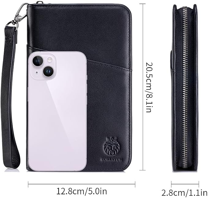Passport Holder for Travel Family with Strap Genuine Leather RFID Blocking Travel Document Organizer Wallet with Pen Holder, Black - Image 6