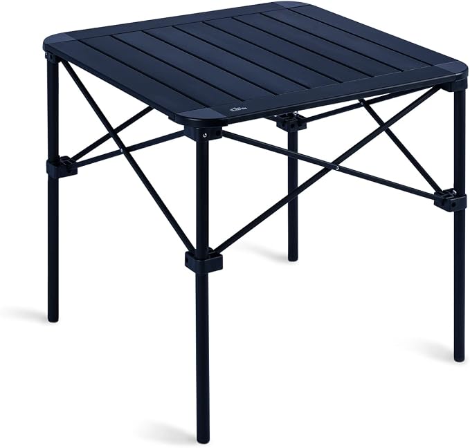 iClimb Lightweight Stable Alu. Folding Square Table Roll Up Top with Carry Bag for Camping Picnic Backyards BBQ Camp Kitchen (Black, M) by iClimb