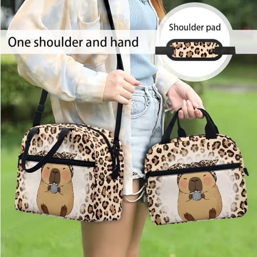 Children's Capybara Cheetah School Bookbag Travel Backpack Schoolbag Set with Brown Hiking Daypack Shoulder Crossbody Book Bags Lunch Tote Box Water Bottle Pouch Pencil Pen Case Bag - Image 3