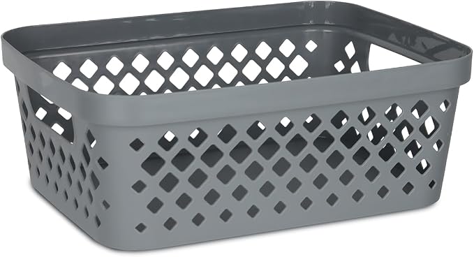 Glad Plastic Storage Basket Set, Value Pack of 6 | Open Storage Bins for Shelves, Bathroom, Pantry, Closet | Nesting Organizer Boxes with Handles, 2 Gallon, Grey - Image 2
