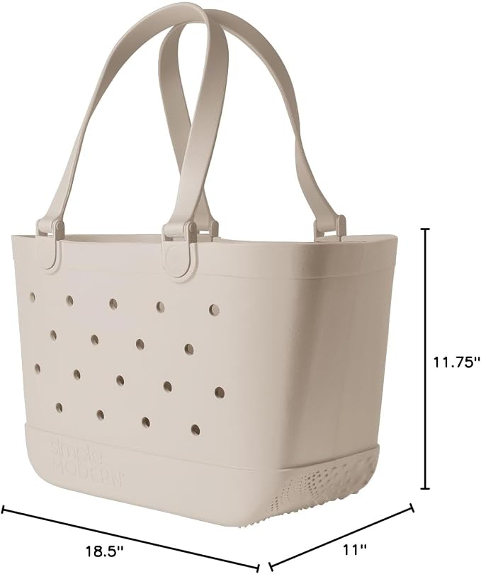 Simple Modern Large Beach Bag | Waterproof Getaway Rubber Tote with Zipper Pocket for Travel, Pool, Boat, Groceries, Sports | Almond Birch - Image 9