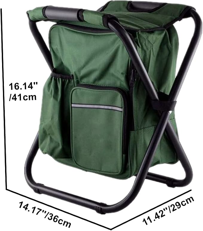 Folding 3 in 1 Camping Chair Stool Backpack with Cooler Insulated Picnic Bag, Hiking Camouflage Seat Table Bag Camping Gear for Outdoor Indoor Fishing Travel Beach BBQ (Green) - Image 3