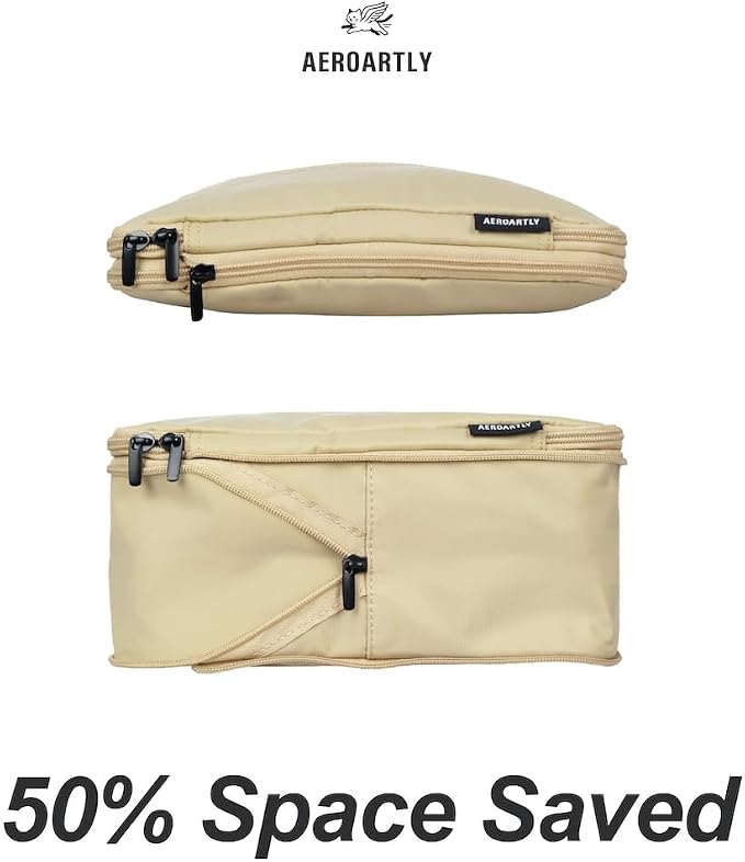 Compression Packing Cubes for Travel, Carry On Suitcase Organizer, Travel Essentials for Women and Men, Travel Bags for AEROARTLY Luggage, Holiday & Birthday Gifts Bags (4PC Set, Beige) - Image 2