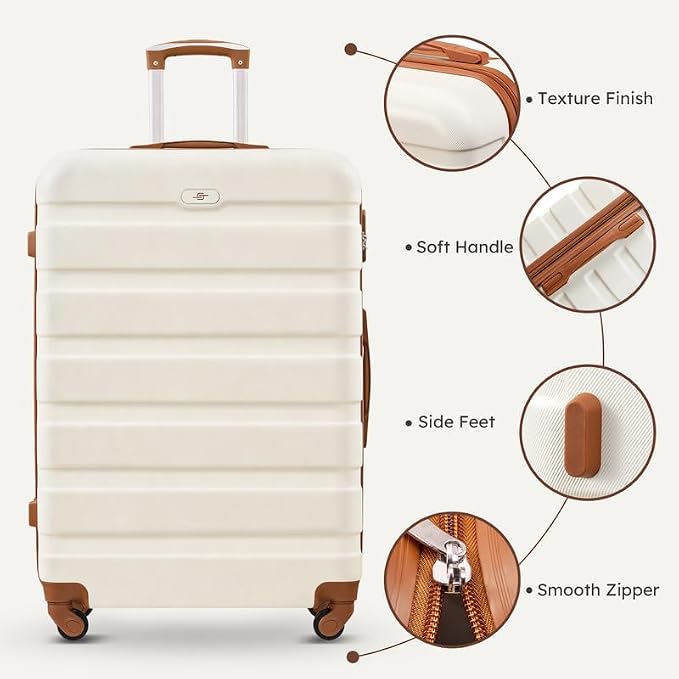 Suitour Luggage Sets 5 Piece, 20, 24, 28 inch Hardside Carry-on and Checked Suitcase Set with Expandable Travel Duffle Bag Sets（Beige Tan） - Image 6