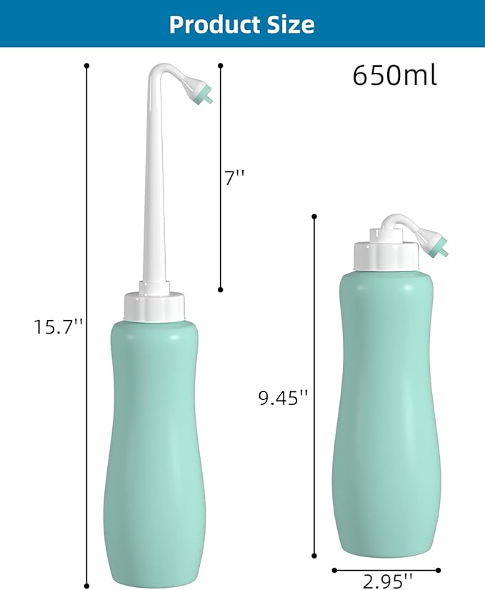 Hibbent Portable Bidet Sprayer and Travel Bidet with Hand Held Bottle for Personal Cleansing, Extended Nozzle Spray for Childbirth, Personal Hygiene, Outdoor, Camping with Travel Bag- 22oz/ Green