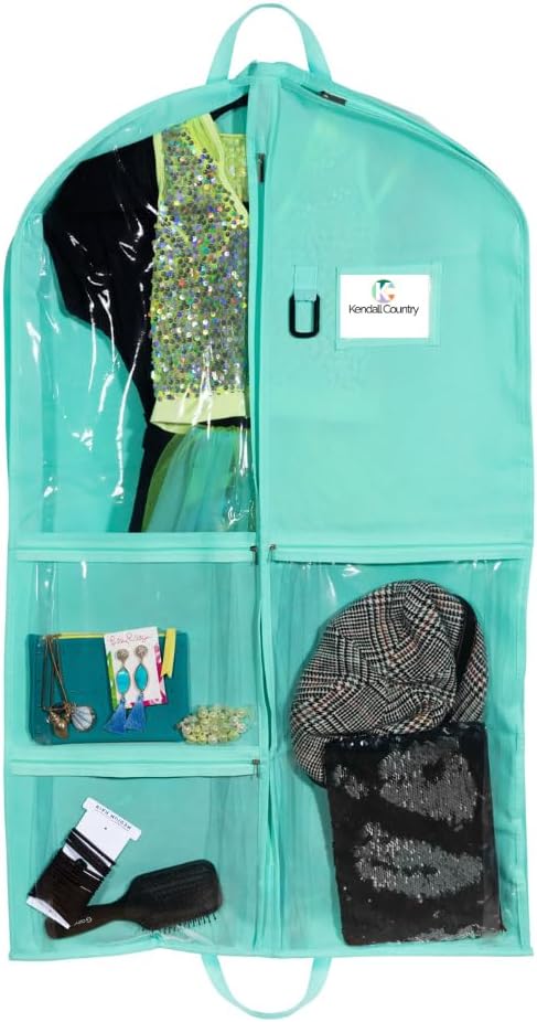 Waterproof Hanging Garment Bag 40 inch Clothes Bag with Gusset, 5 Pockets & Side Zip for Dance Costumes, Sports, Skating, Theatre, Beauty Pageants & More by Kendall Country, Sea Foam Green - Image 5