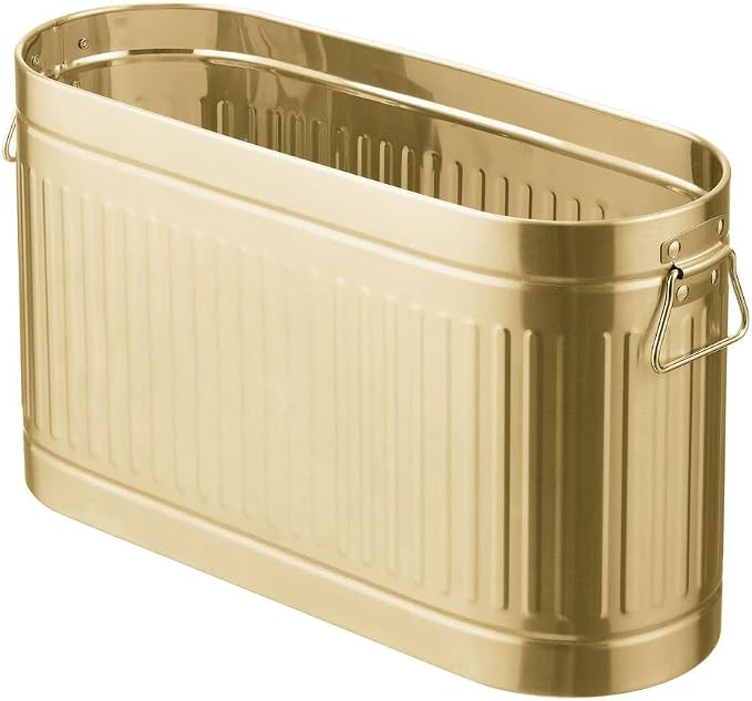 mDesign Large Steel Free Standing Toilet Paper Organizer, 6-Roll Tissue Storage Holder Container for Bathroom Floor, Fits Under Sink, Vanity, Shelf, In Cabinet, or Corner Oscar Collection - Soft Brass - Image 7