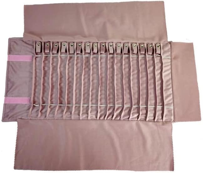 Travel Necklace Organizer, Tangle Free Jewelry Case, 16 Slots | Foldable, LightWeight Compact, Velvet Lining Jewelry Storage Bag for Chain Bracelet, Gift for Women Girls,Embroidery Pink - Image 3