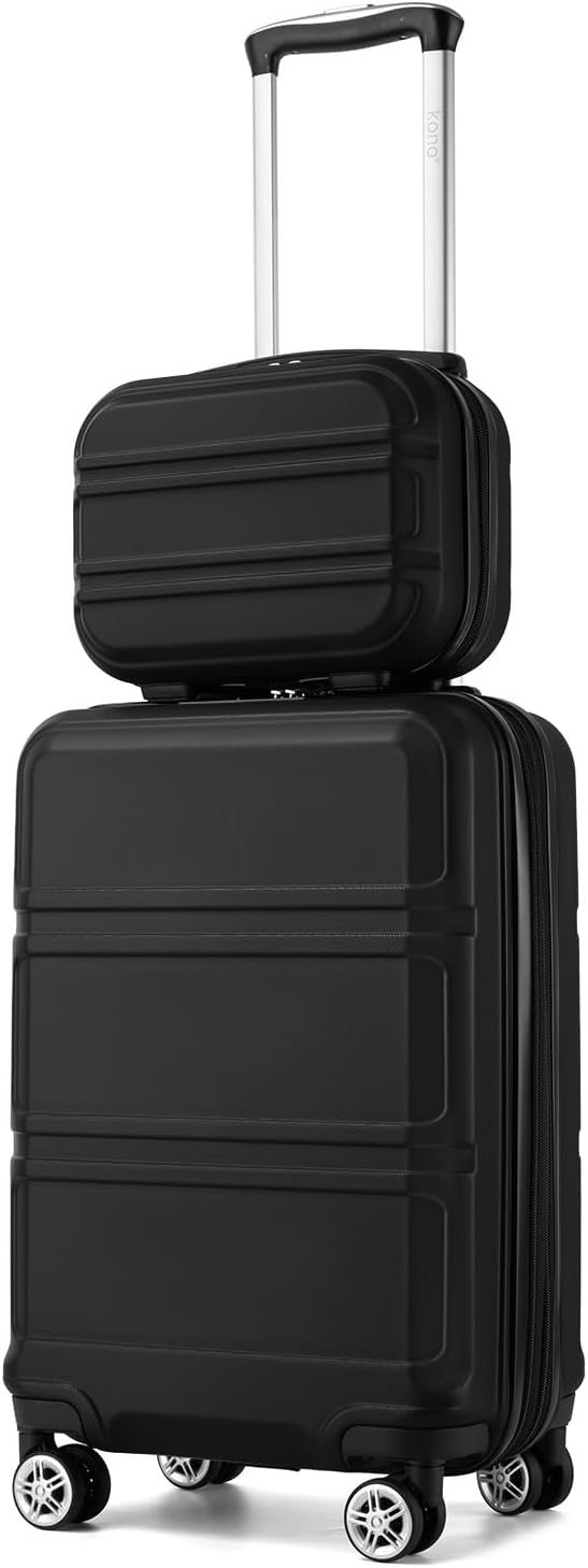Kono Carry On Luggage Set Airline Approved with Spinner Wheels | Lightweight PC+ABS Carry On Suitcase with TSA Lock Durable Luggage Hardside Black by Kono