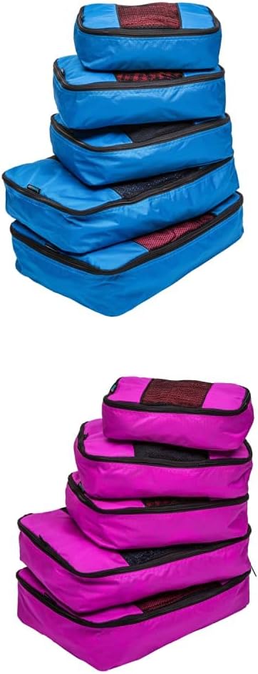 TravelWise Luggage Packing Organization Cubes 5 Pack, Blue, 2 Small, 2 Medium, 1 LargeandTravelWise Luggage Packing Organization Cubes 5 Pack, Pink, 2 Small, 2 Medium, 1 Large by Unknown