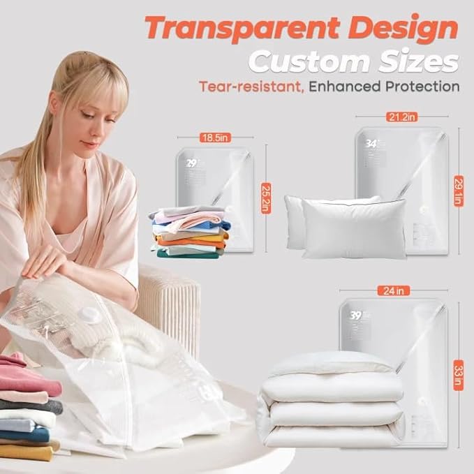 Vacbird Vacuum Seal Bags for Clothing with Rechargeable Cordless Pump, 24 Pack Vacuum Storage Bags, Compression Packing for Clothes Bedding Blanket Pillows Comforters - Image 6