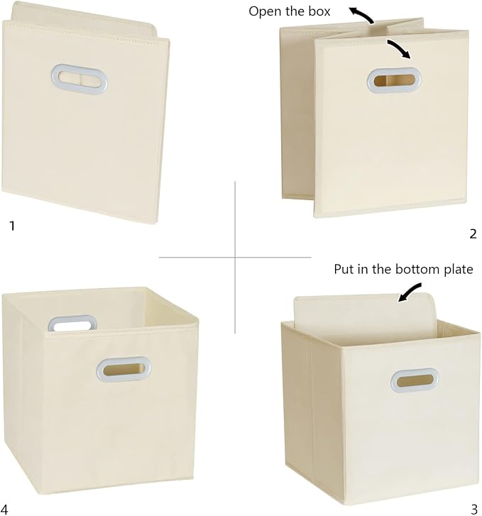 Fabric Cloth Storage Bins,Fabric Cube Organizer with Dual Handles Foldable Cube Storage Baskets for Home Bedroom Storage,Set of 6, Creamy-White - Image 5
