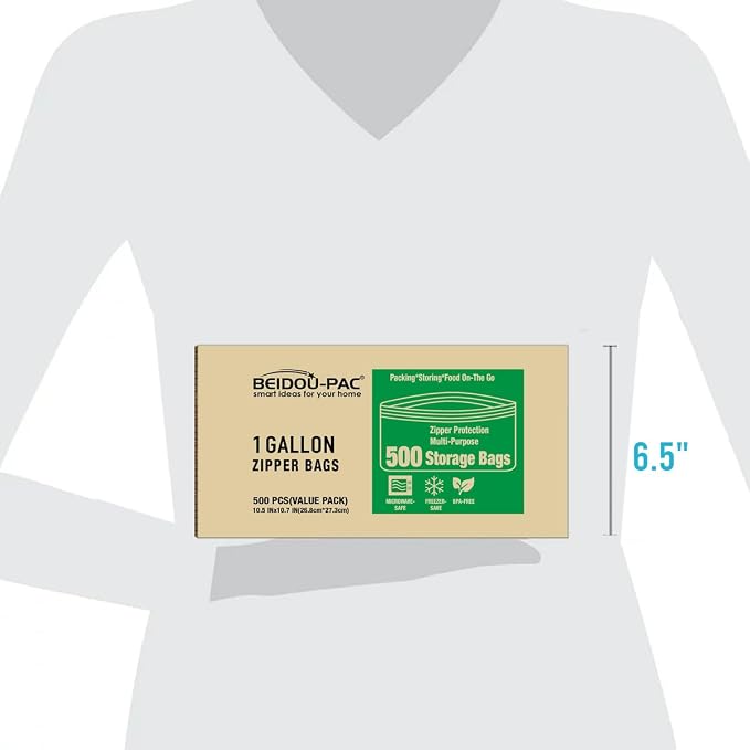 BEIDOU-PAC Gallon Food Storage Freezer Bags, 500 Count | Double Zipper | 10.5" * 10.7", Freshness Easy Open Reclosable Clear Plastic Bags - Image 7