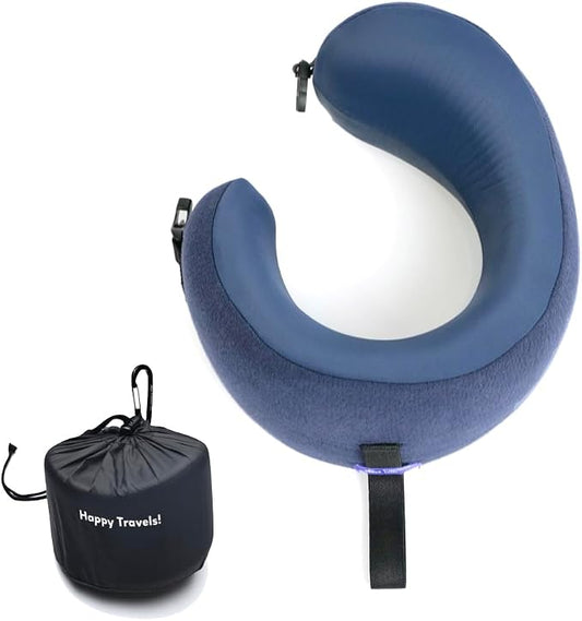 C CUSHION LAB Travel Pillow, Award-Winning Patented Ergonomic Design for Chin & Neck Support Memory Foam Neck Pillow, Compact Airplane Pillow for Traveling, Flight, Car (Navy, Medium) by CUSHIONLAB