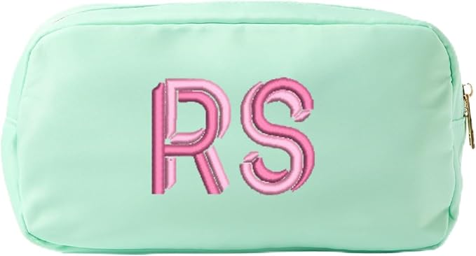 Personalized Nylon Pouch - Large Embroidered Essentials Bag for Women, Makeup, Toiletries, or Travel Organizer, Custom Monogram Gift, Carryall, Mom Bag, Tech Pouch (Mint, L) by Sprinkled+With+Pink