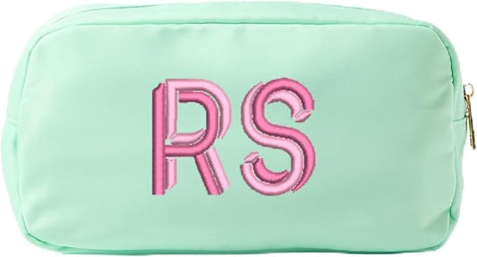 Personalized Nylon Pouch - Large Embroidered Essentials Bag for Women, Makeup, Toiletries, or Travel Organizer, Custom Monogram Gift, Carryall, Mom Bag, Tech Pouch (Mint, L) by Sprinkled+With+Pink